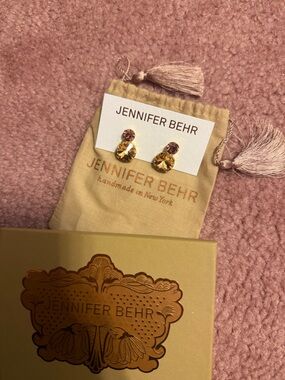 Jennifer Behr Gold and Pink Crystal Drop Earrings